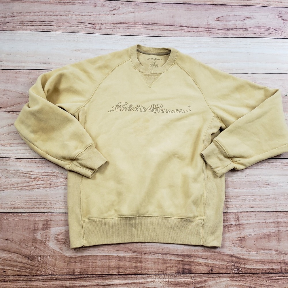 Eddie Bauer Sweater Mens Small Brown Outdoors Sweatshirt Logo Spell Out Adult *